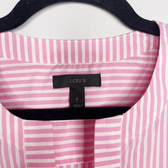 J Crew Womens Size 2 Pink White Bell 3/4 Sleeve Blouse Top Split V Neck Cotton - Picture 5 of 12